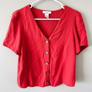 Urban Romantics Red Button Front Short Sleeve Blouse Size Small